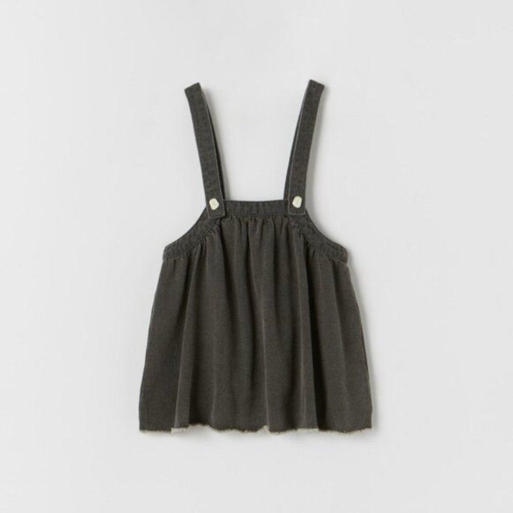 Zara Kids Denim Skirt With Suspenders Faded Black
